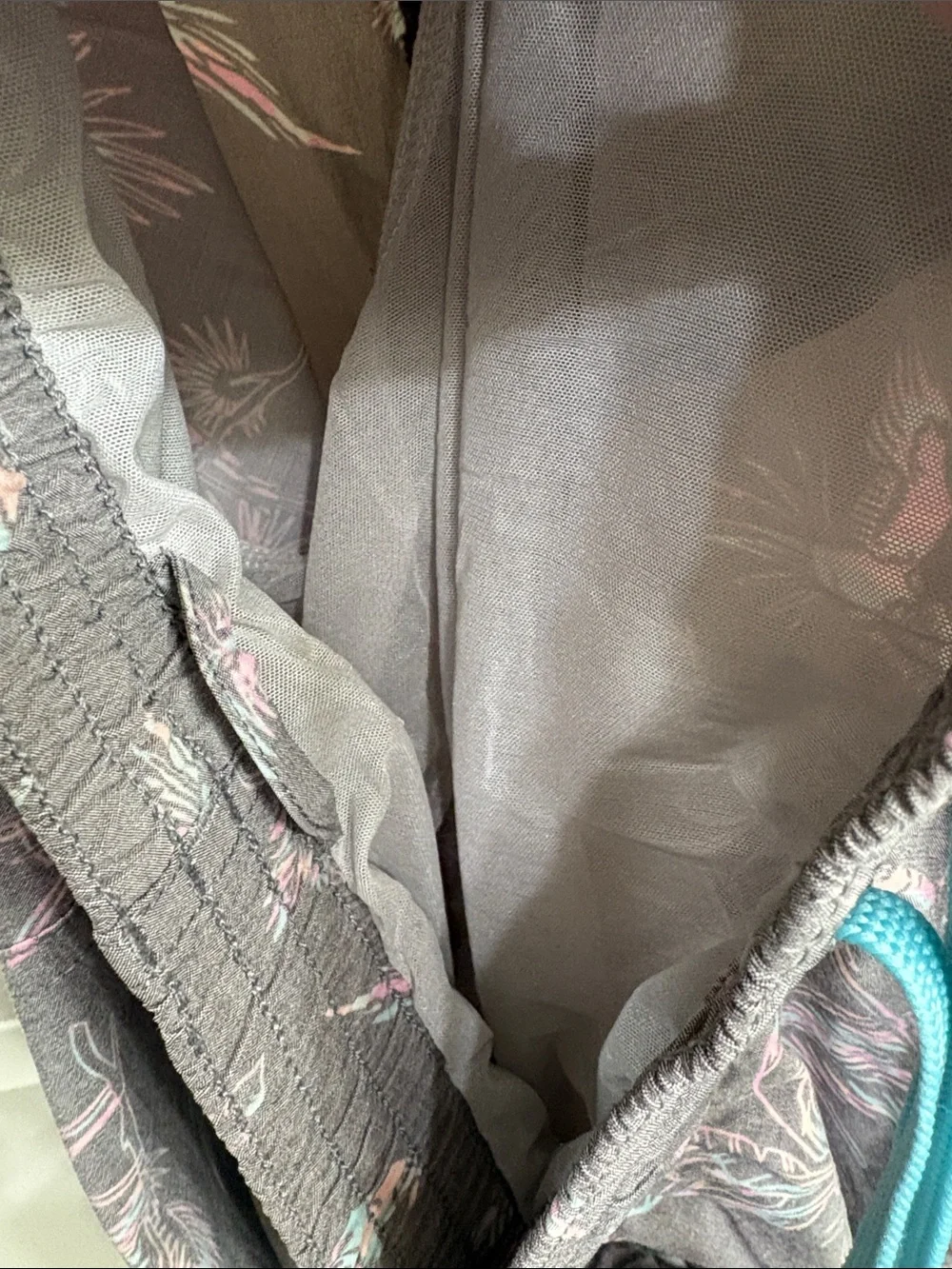 Chubbies Gray Tropical Parrot Print Swim Trunks with Teal Drawstring summer